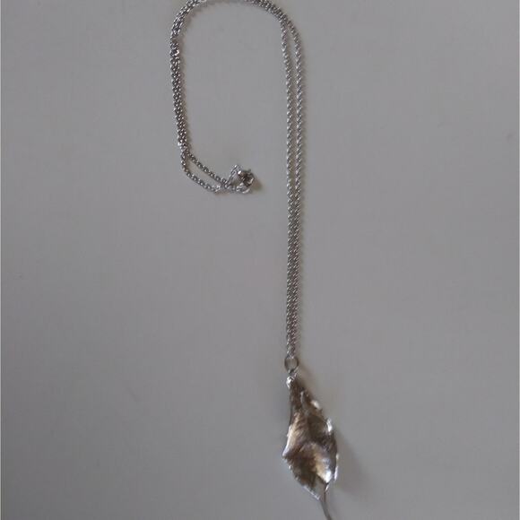 Silver Leaf with Chain Necklace 24" - Picture 1 of 5